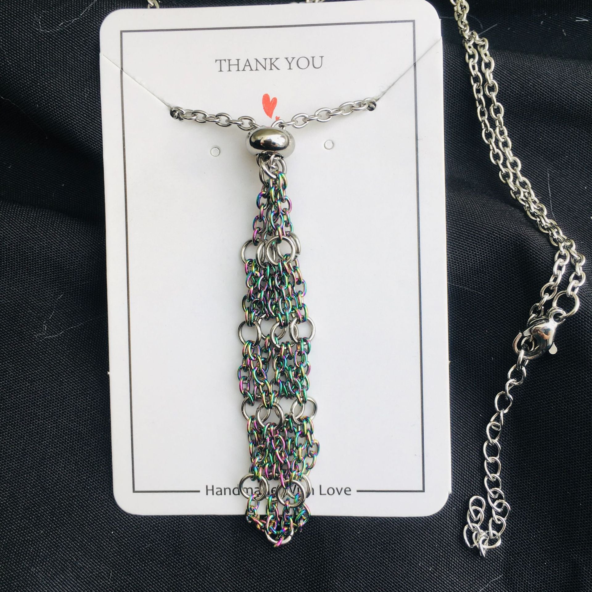 Wholesale Contrasting Color Design Replaceable Crystal Natural Stone Adjustable Metal Mesh Necklace ACC-NE-RongGuan005