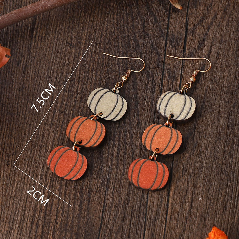 Wholesale Thanksgiving Three-Color Pumpkin Triptych Pendant Earrings