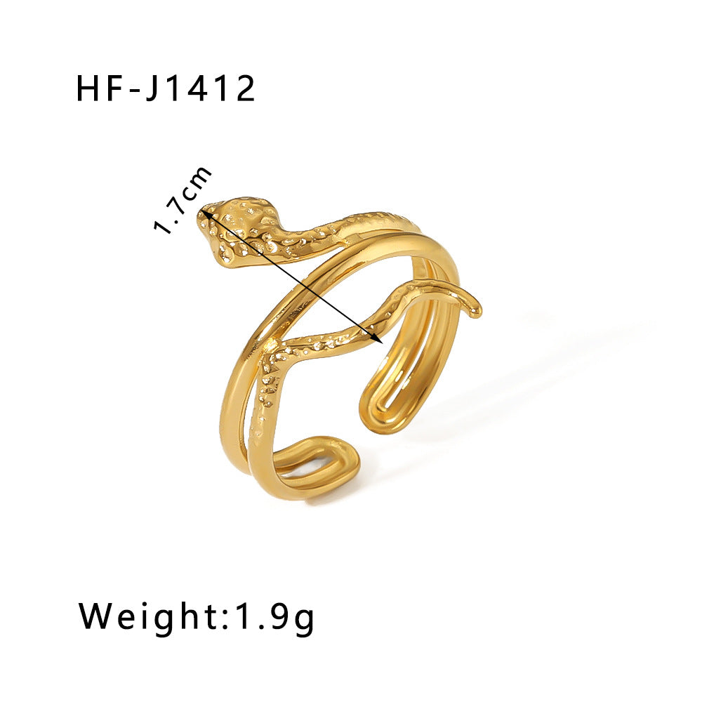 Wholesale Leaf Geometric Hollow Flower 18k Gold Plated Snake Shaped Titanium Steel Ring Stainless Steel ACC-RS-Xiny002