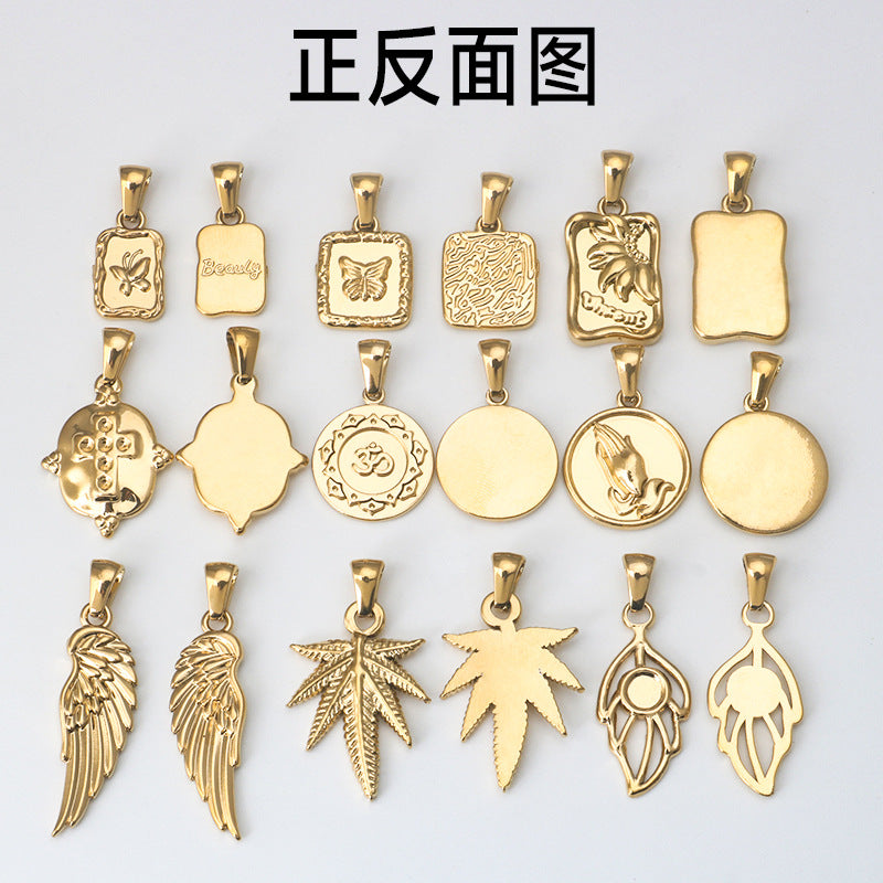 Wholesale Stainless Steel Golden Wings Maple Leaf Prayer Hand Pendant