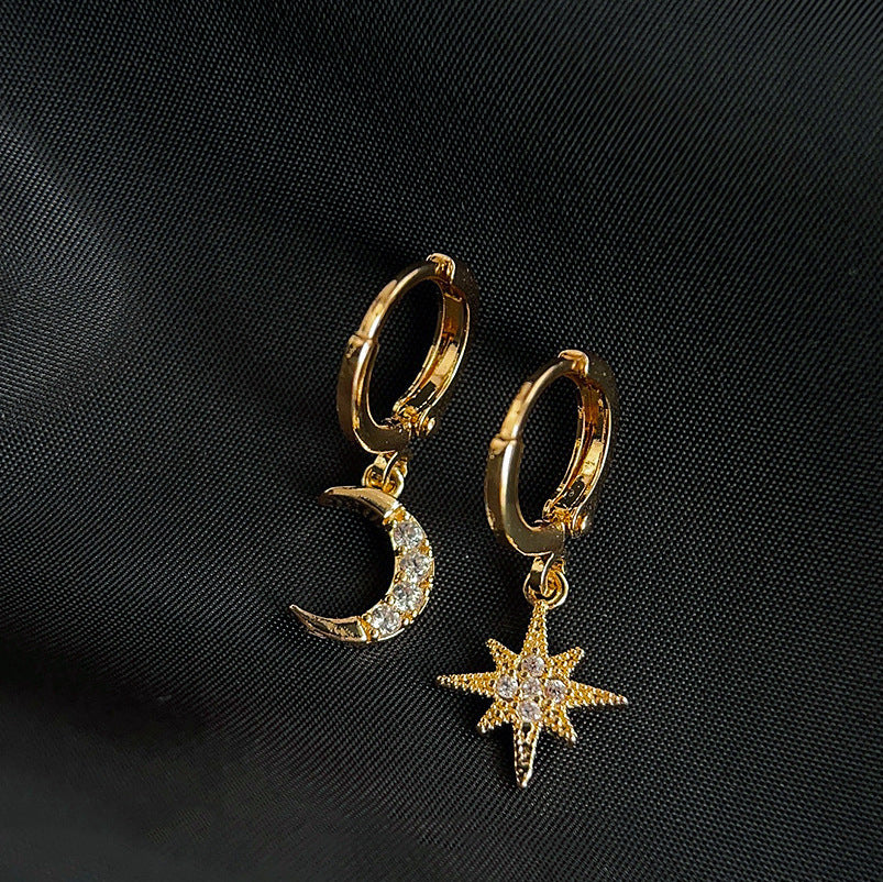 Wholesale  rhinestone eight Awn star asymmetric earrings