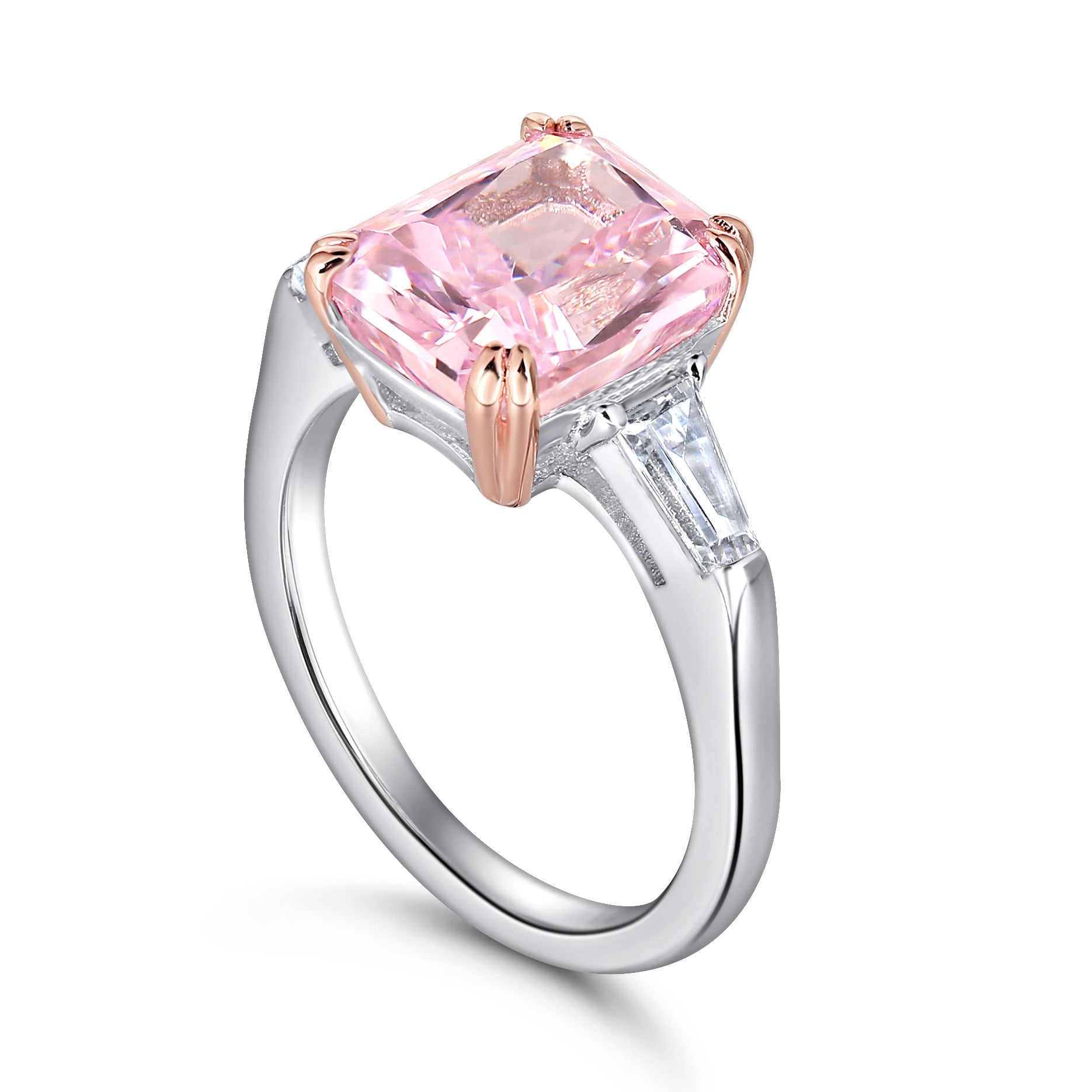 Wholesale S925 Sterling Silver Light Luxury Pink Ice Flower High Carbon Diamond  Ring