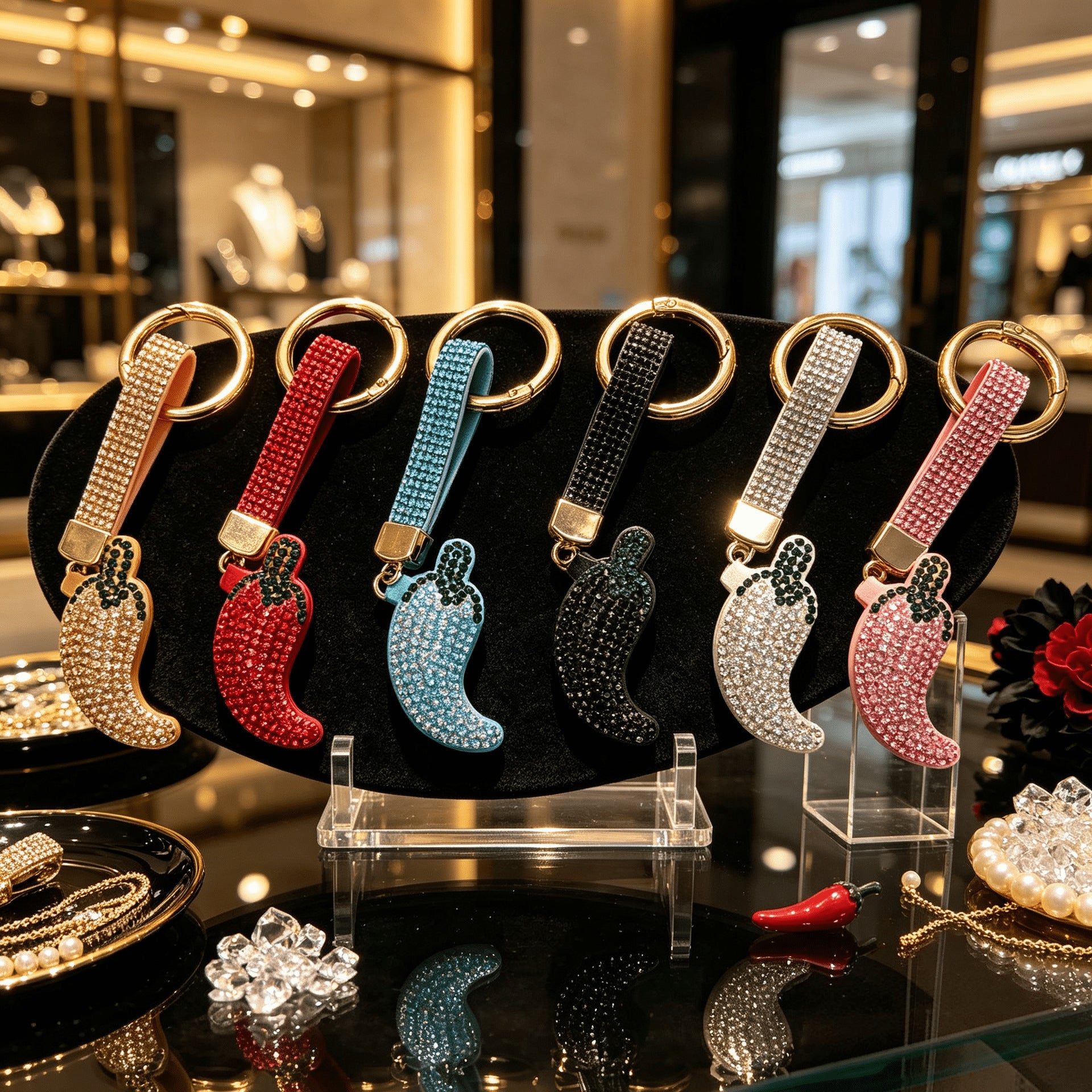Wholesale Rhinestone Chili Pepper Keychain Fashion Accessory Bag Charm Gift