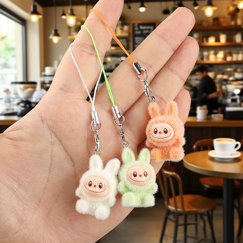 Wholesale 10pcs Flocking Cute Cartoon Keychain Mobile Phone Charms