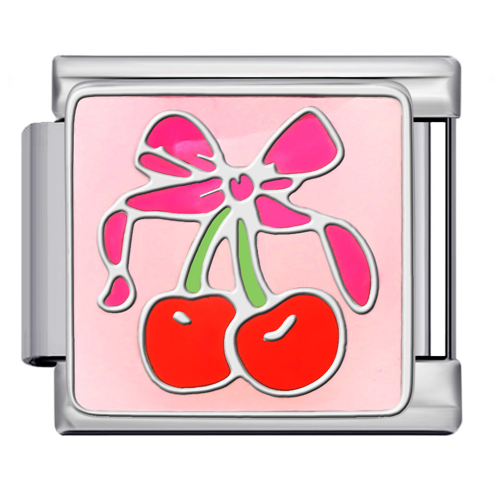 Wholesale  Italian Charm Bracelet 9mm DIY Bow Cherry   Creative Stainless Steel Composable Bracelet