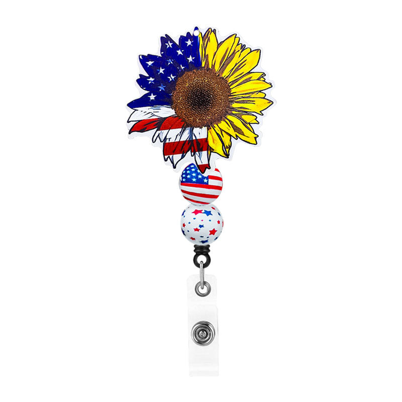 Wholesale American Independence Day Rainbow Sunflower Bull Head Retractable Badge Scroll Keychain Badge Reels ACC-KC-ChiHai004