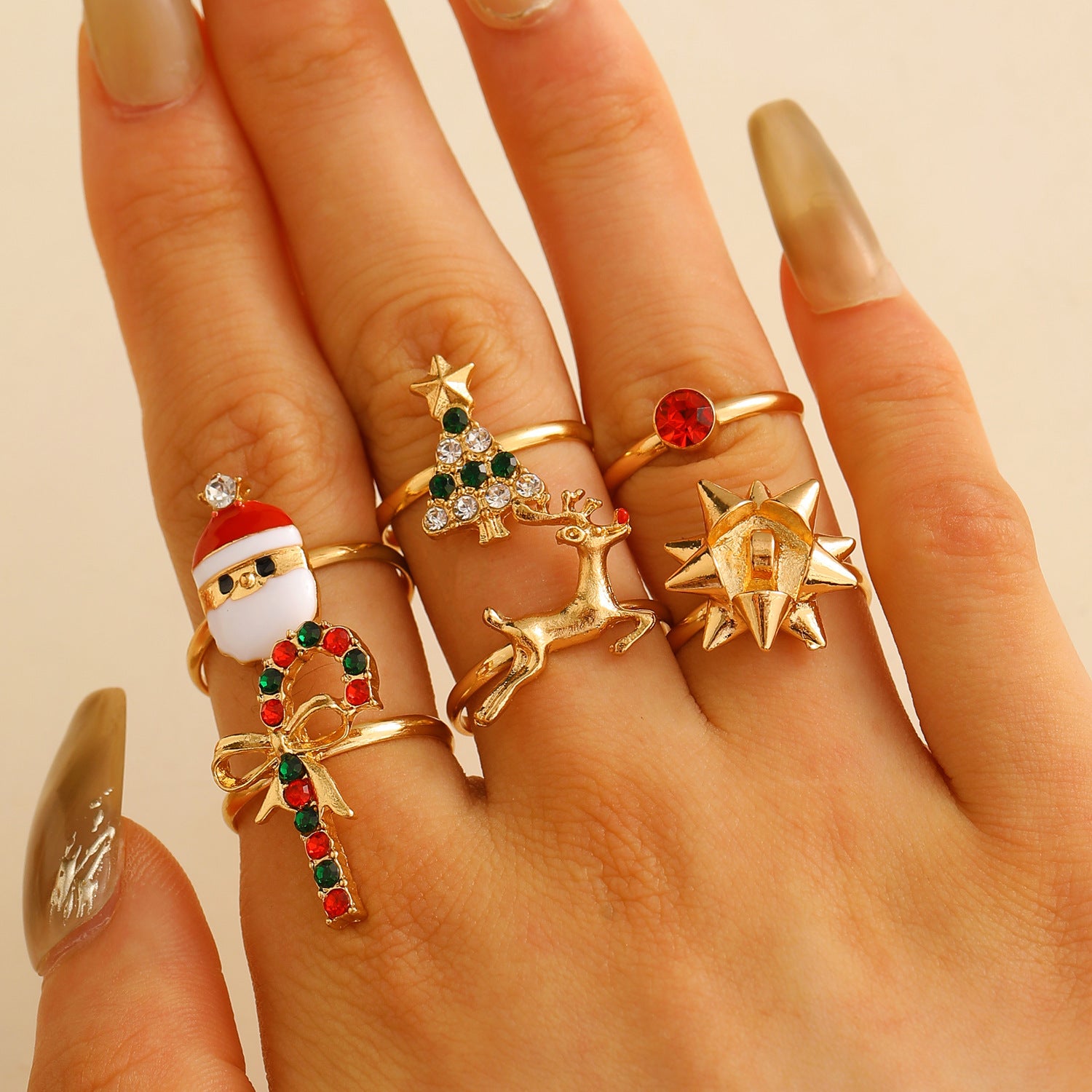 Wholesale Metallic Elk Christmas 6-Piece Ring Set