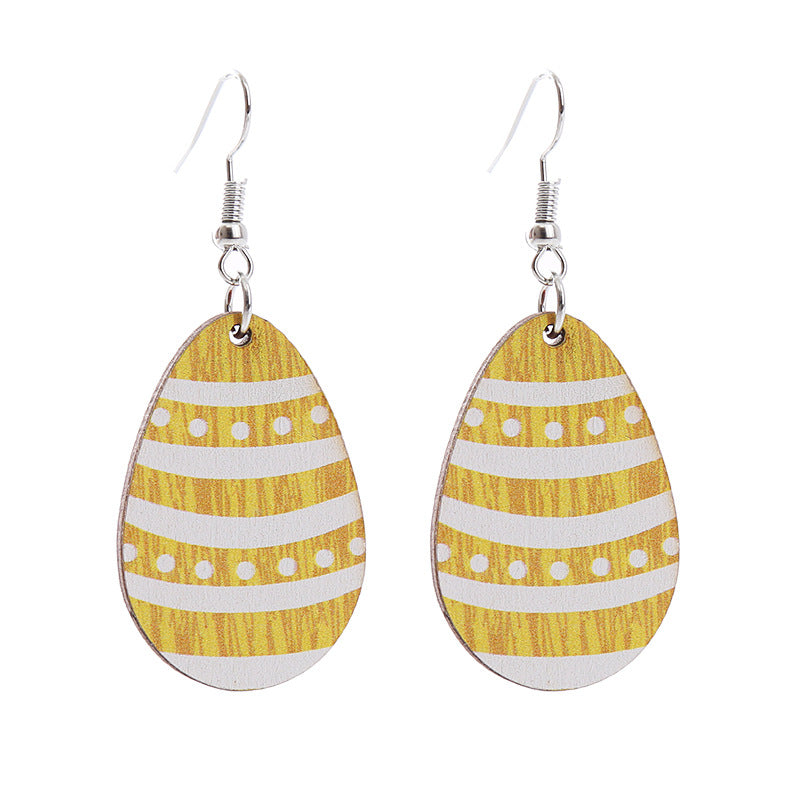 Wholesale Easter Earrings Rabbit Flower Basket Print Wooden Earrings