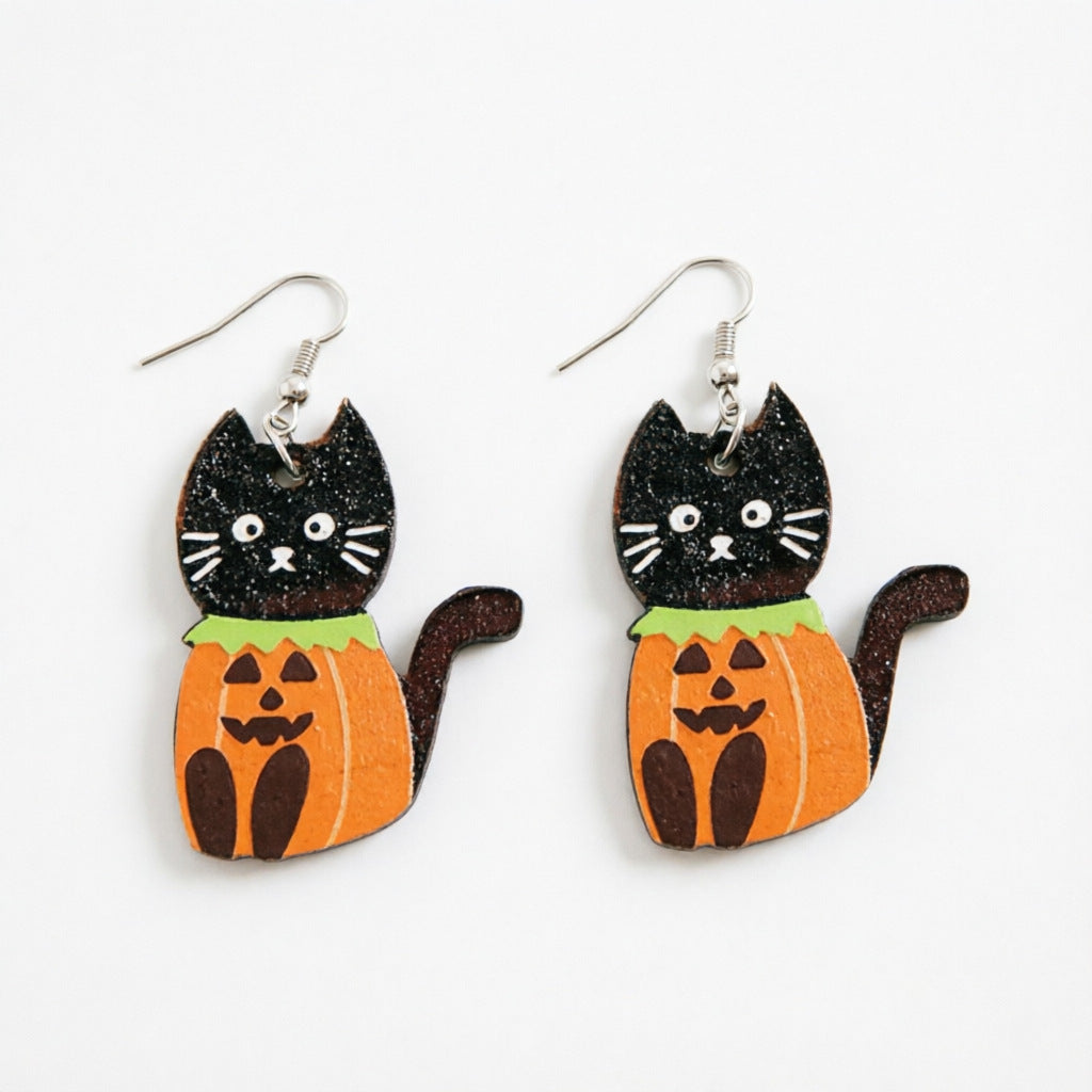 Wholesale  Cat Pumpkin Acrylic Earrings Trendy Ghost Stud Earrings for Party Gift Boutique Jewelry Accessory