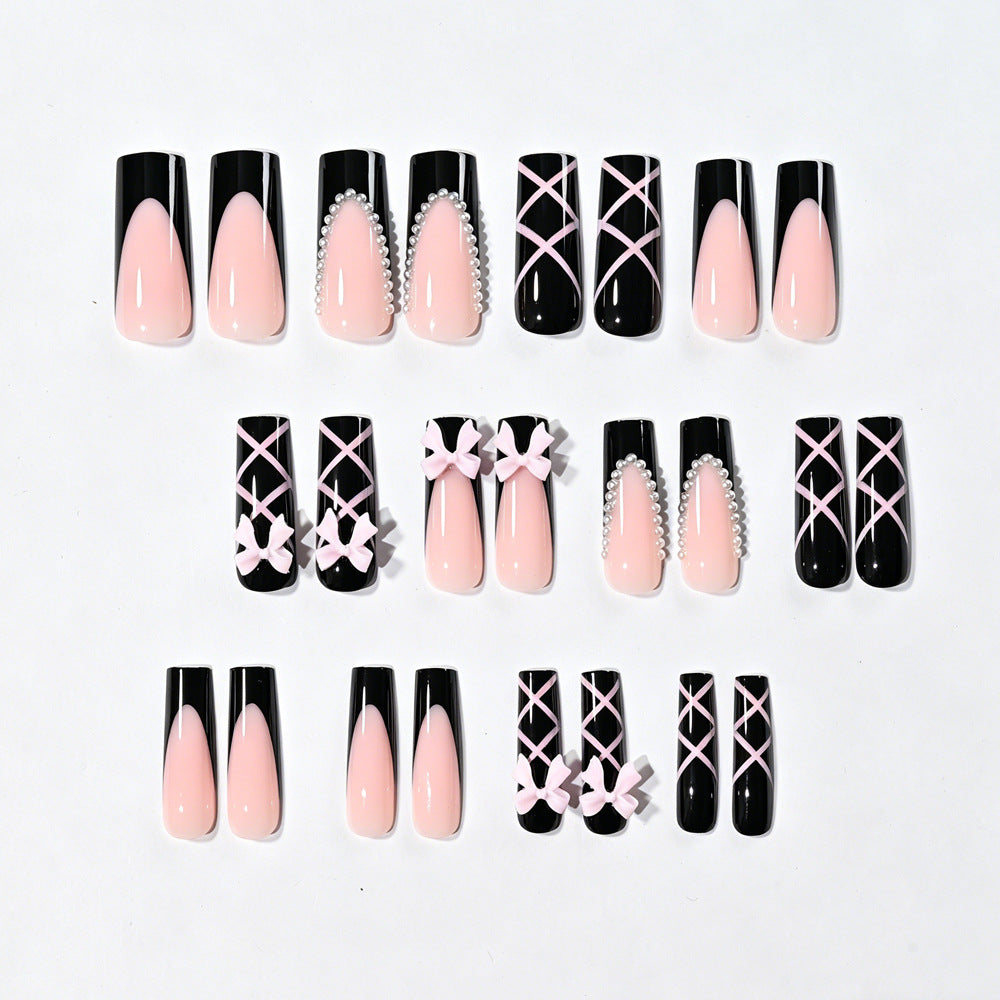 Wholesale Sweet Style 24Pcs Long Ballet Press On Nails With Pearl Bow Pattern Trendy Fashion Accessory For Everyday And Party Wear