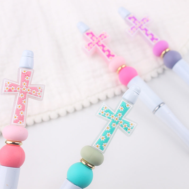 Wholesale  DIY Beaded Pen Creative Handmade Cross Silicone Beads Beaded Pen