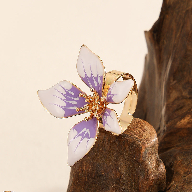 Wholesale  Flower Exaggerated Creative French Retro Elegant Metal Oil Drop  Ring