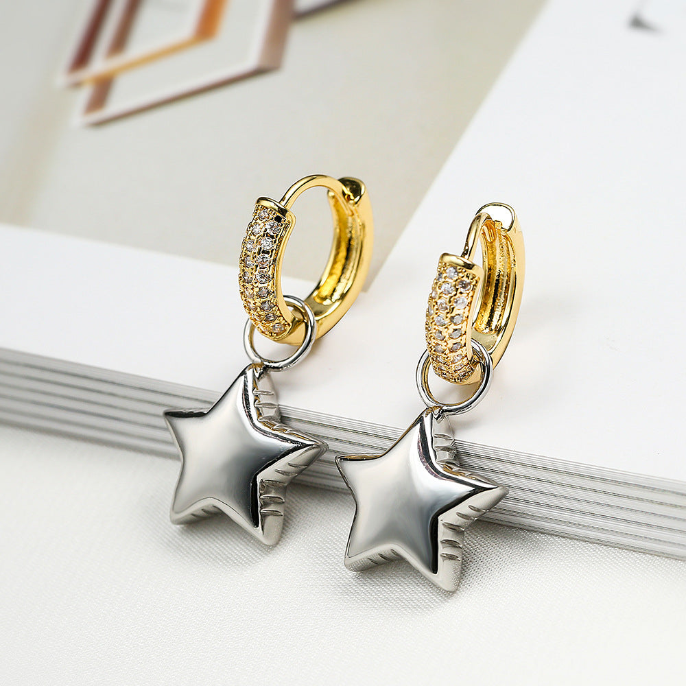 Wholesale Asymmetric Star Moon Zircon Earrings ACC-ES-AG004