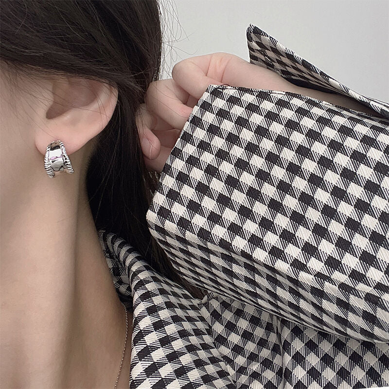 Wholesale Fashion Metal Electroplated Geometric Half Ring Earrings Korean Style Double Layer for Women