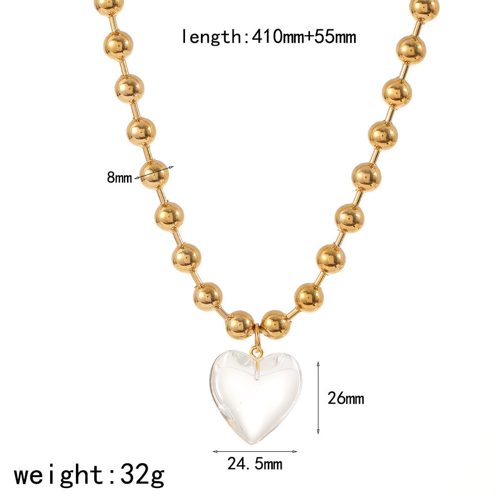 Wholesale Cross-border Europe and the United States love necklace ladies 18K gold color peach heart personality fashion pendant necklace titanium steel ball bead chain