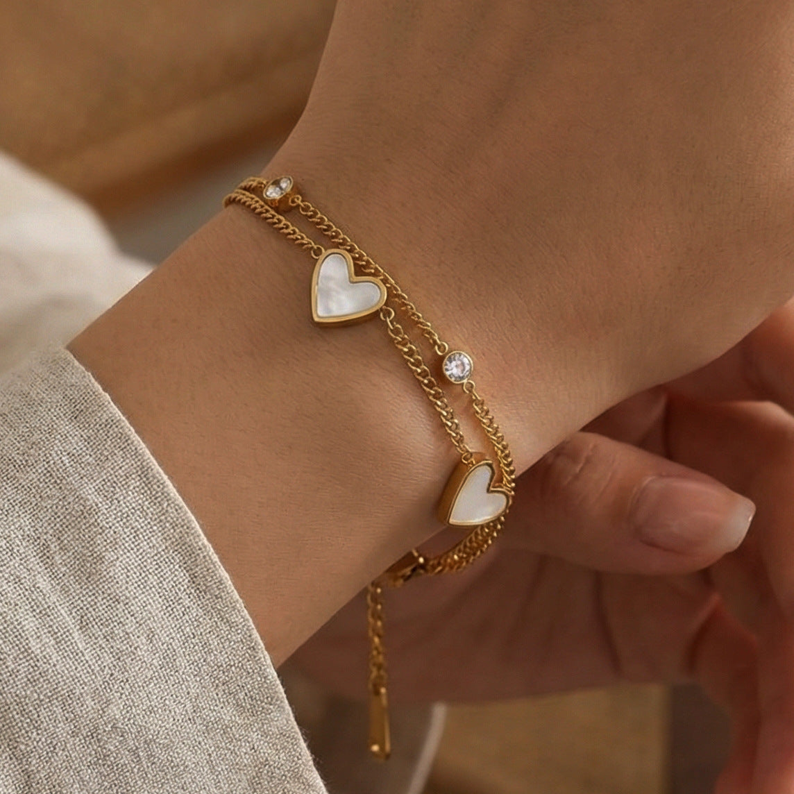 Wholesale Chic Love Zircon Bracelet,  18K Gold Plated Stainless Steel,  Fashion Jewelry Accessory