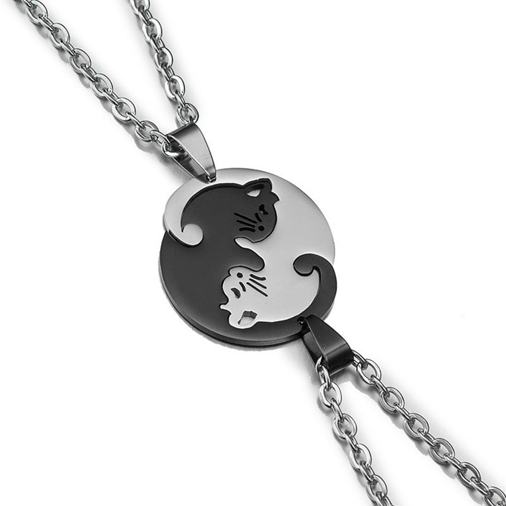 Wholesale Love Black and White Cat Stitching Stainless Steel Necklaces ACC-NE-Hanyu007