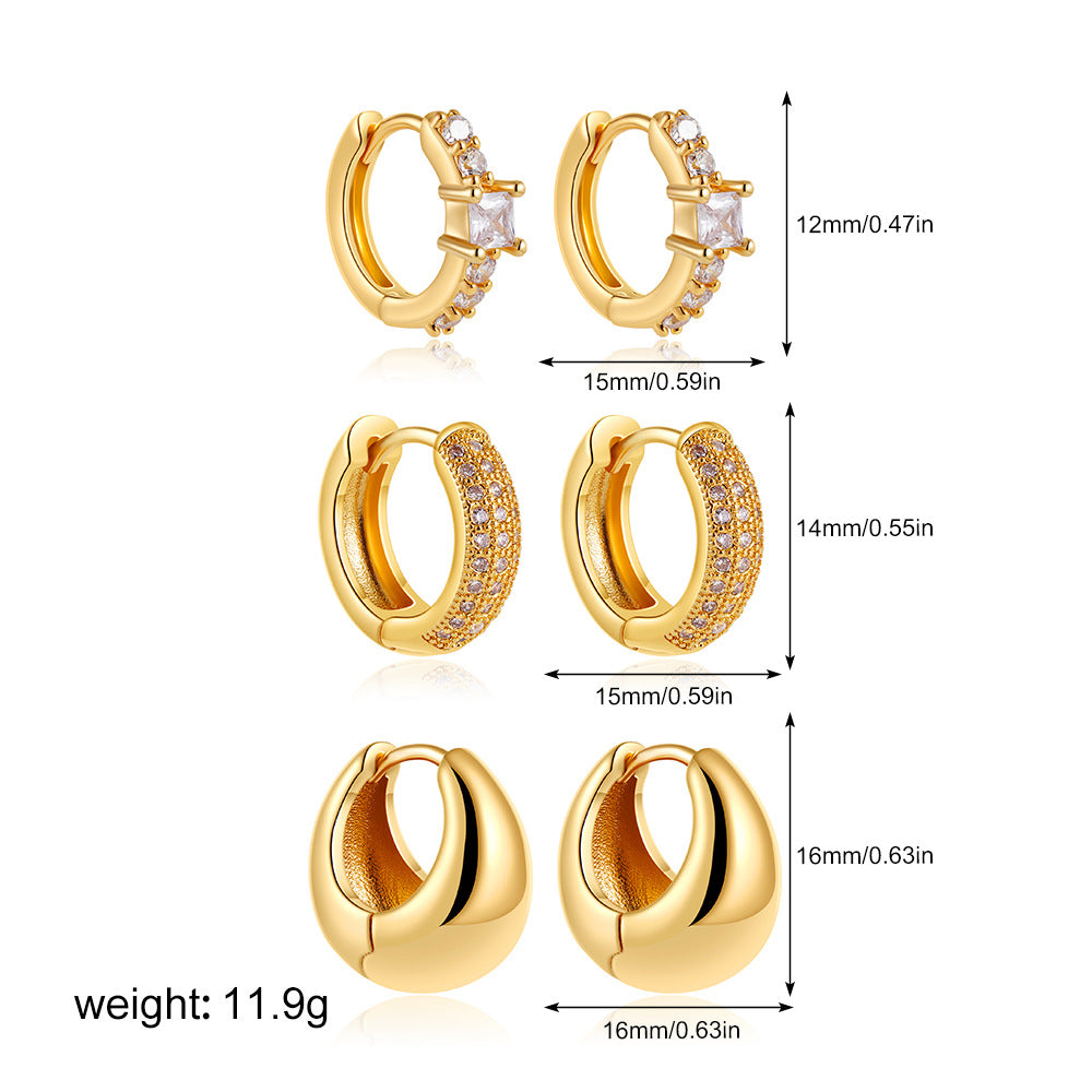 Wholesale 18K gold simple temperament inlaid zircon earrings