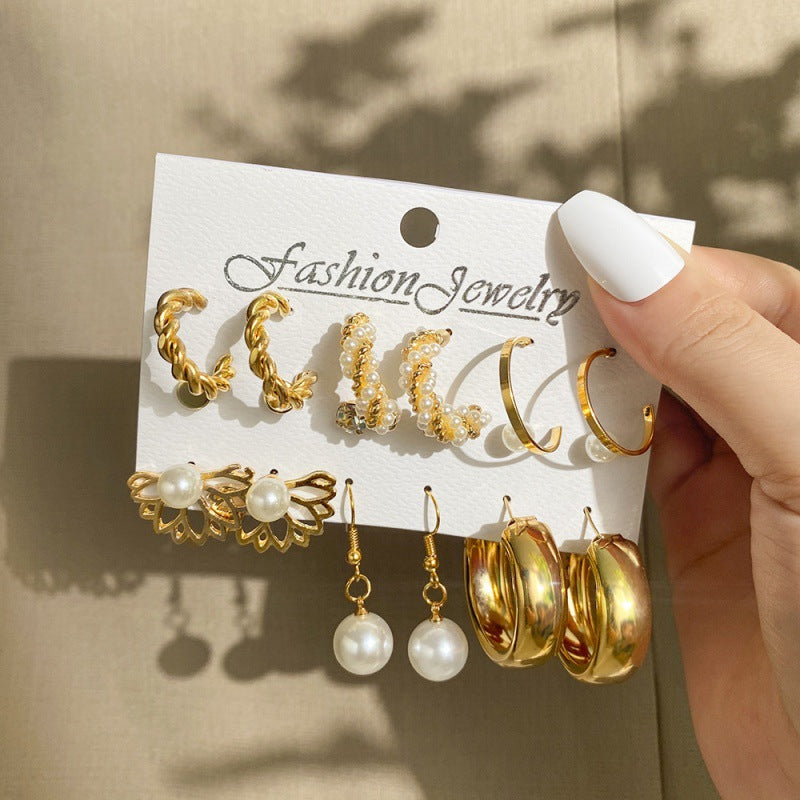 Wholesale Pearl Geometric Combination Alloy Earrings Set ACC-ES-LingQi002