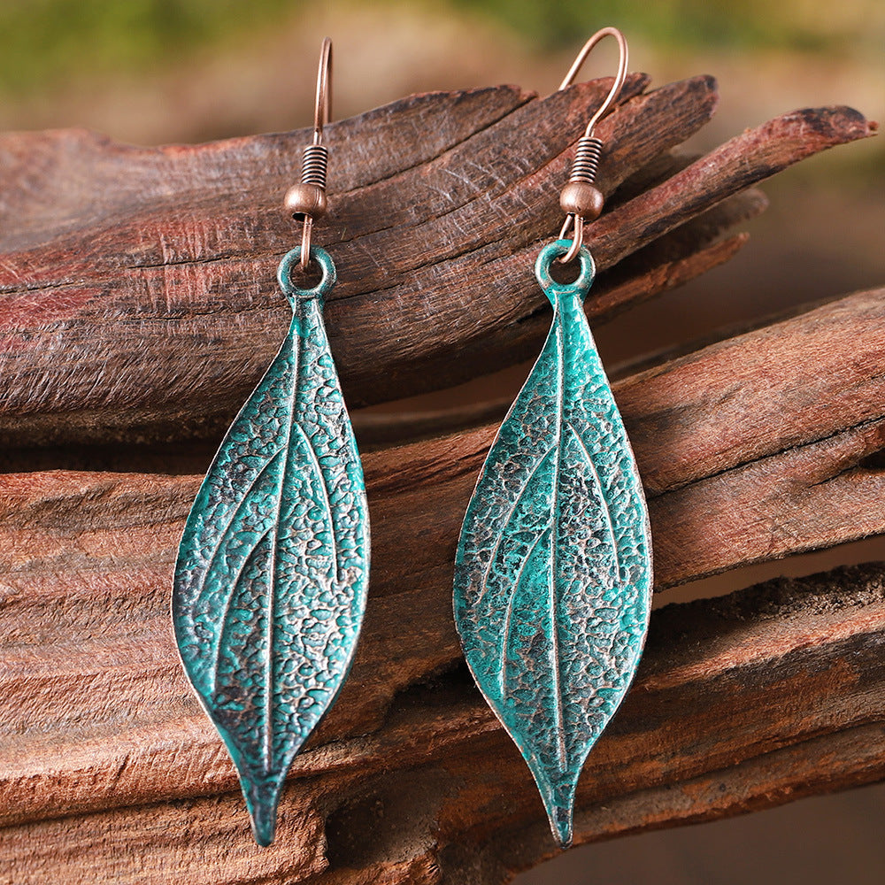 Wholesale  old blue leaf alloy earring