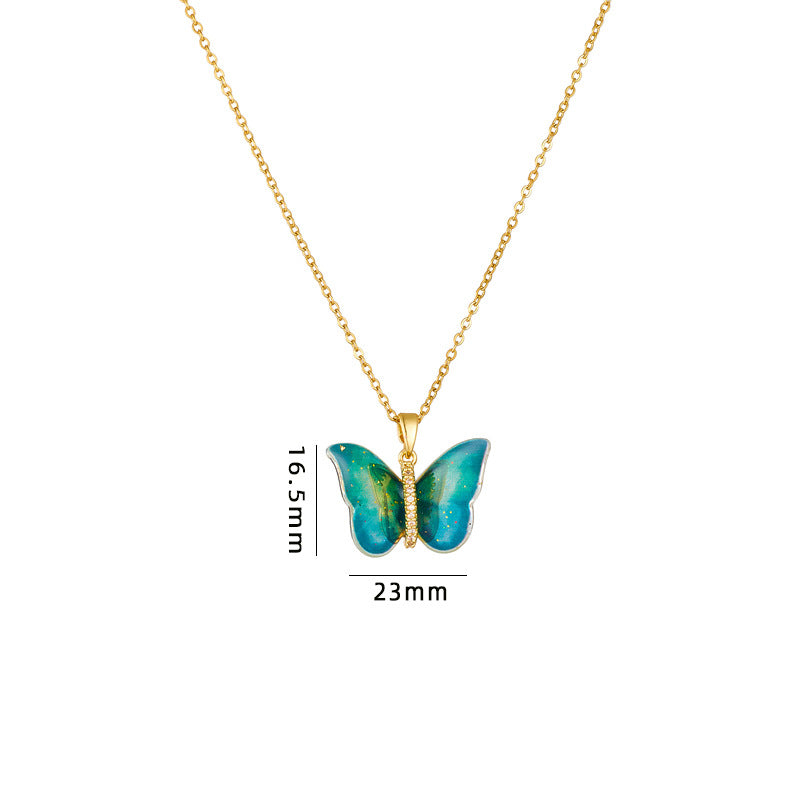 Wholesale Titanium Steel Necklace Epoxy Color Butterfly Pendant Clavicle Chain Choker Necklace ACC-NE-Rongc008