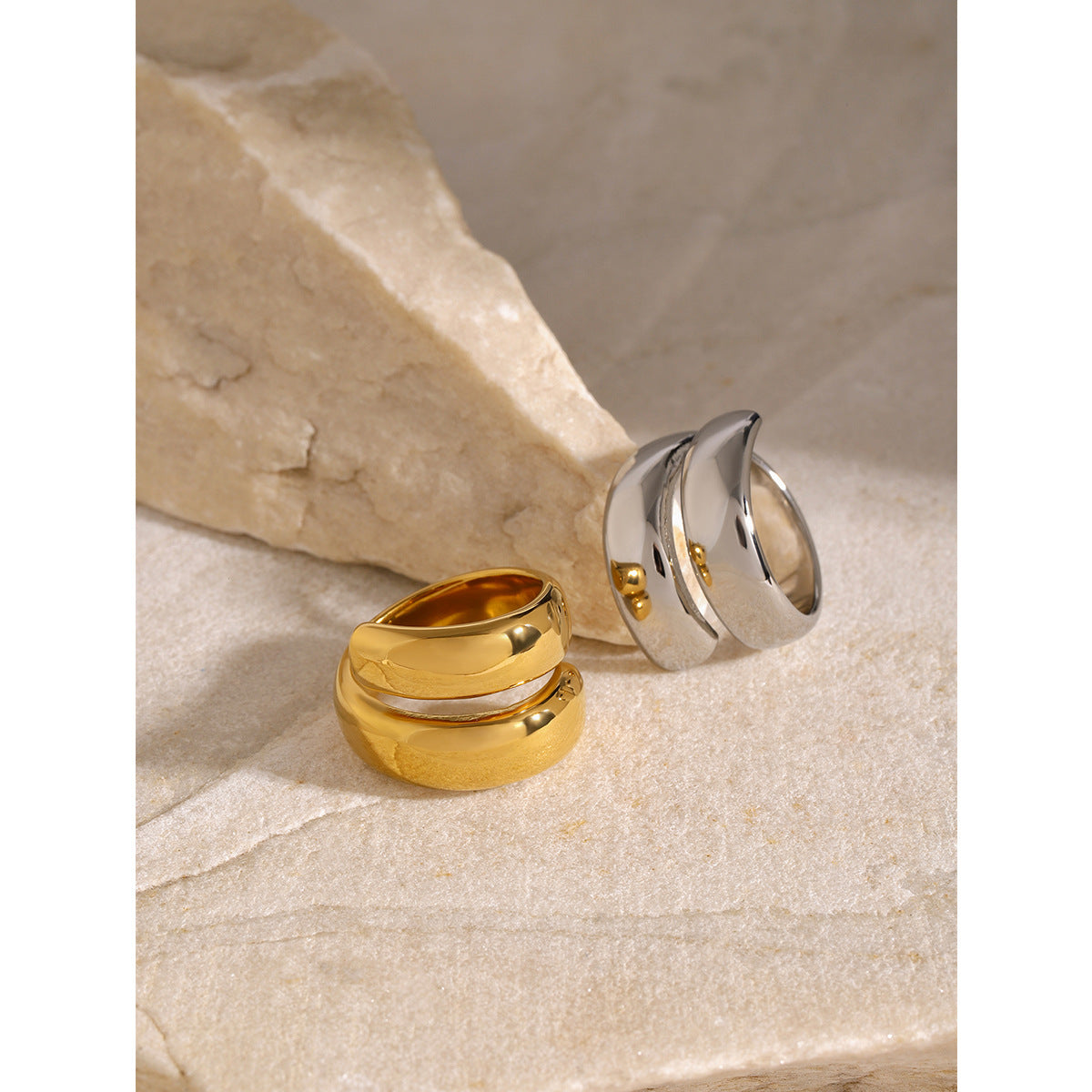 Wholesale  18k gold stainless steel double spring opening ring