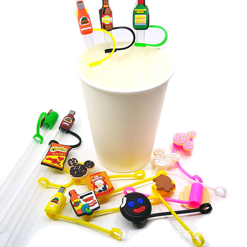 Wholesale 10pcs 7-8mm Cartoon Mexico Series Silicone Dustproof Straw Plugs Straw Tube Cap