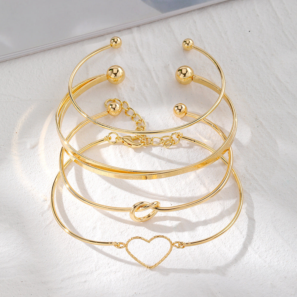 Wholesale  4pcs/set alloy love knot bracelet set creative heart love geometric cross bracelet