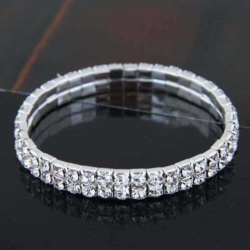 Wholesale Gold Plated Full Rhinestone Elastic Multi-Row Bracelet Women Fashion Accessory Gift
