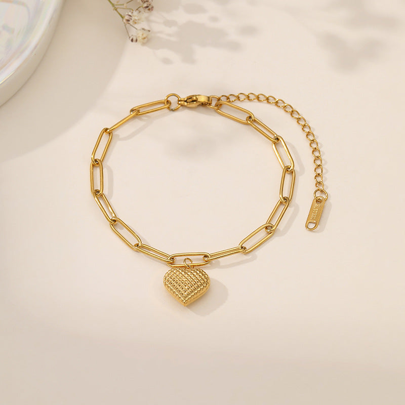 Wholesale Titanium Steel Electroplated Minimalist Love Bracelet with Peach Heart,  Trendy Fashion Accessory Gift