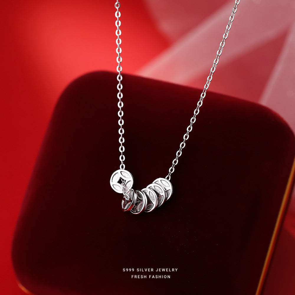 Wholesale S999 sterling silver copper coin clavicle necklace