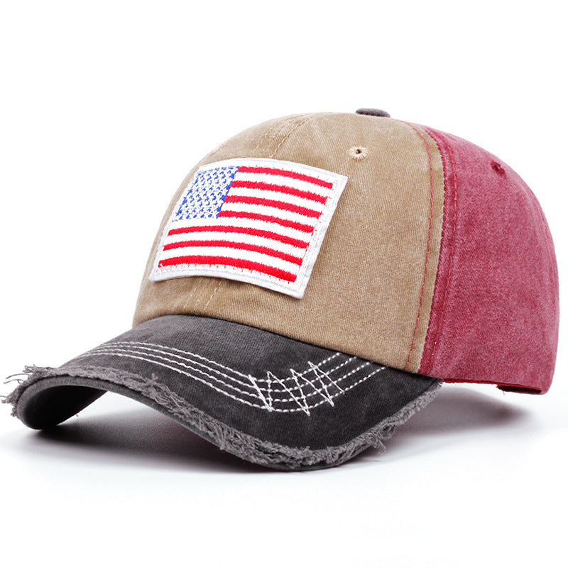 Wholesale American Flag Hat Raw Edge Cotton Baseball Cap ACC-HT-QiNiao011