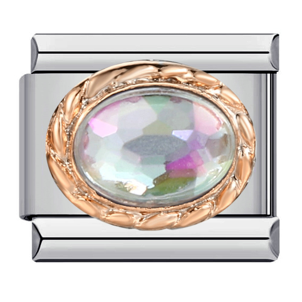 Wholesale  Italian Charm Bracelet 9mm DIY Oval Micro-Inlaid Colored Stone Creative Stainless Steel Composable Bracelet