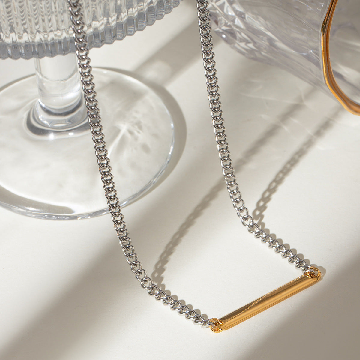 Wholesale 18k gold stainless steel color square smooth pendant color matching necklace