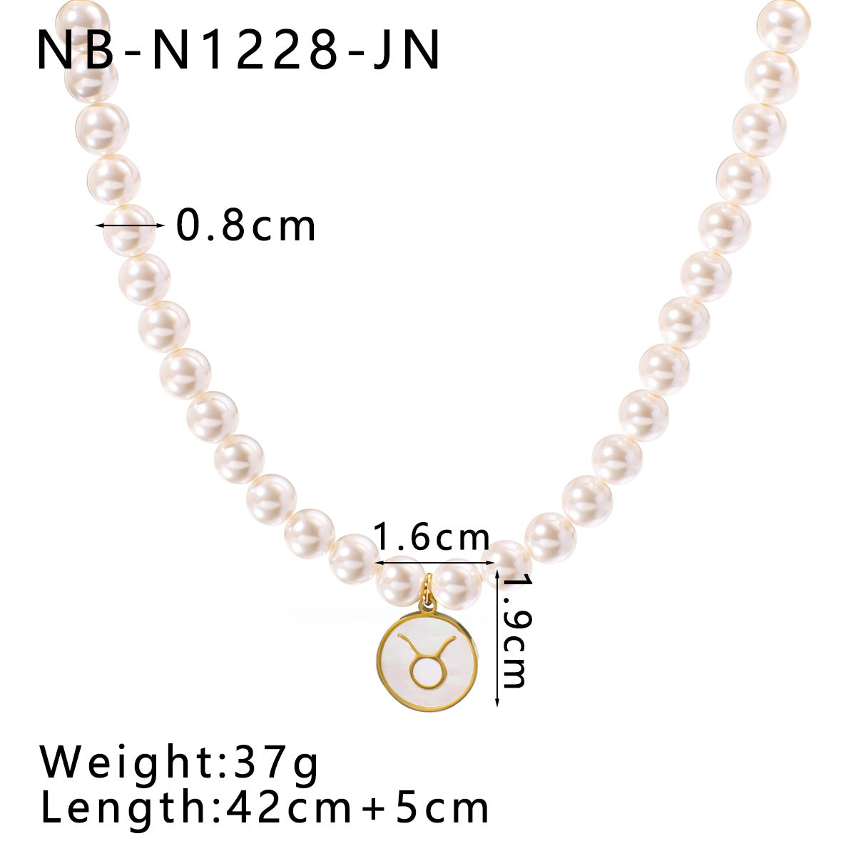 Wholesale 12 constellation stainless steel plated 18k gold white seashells pearl light luxury necklace