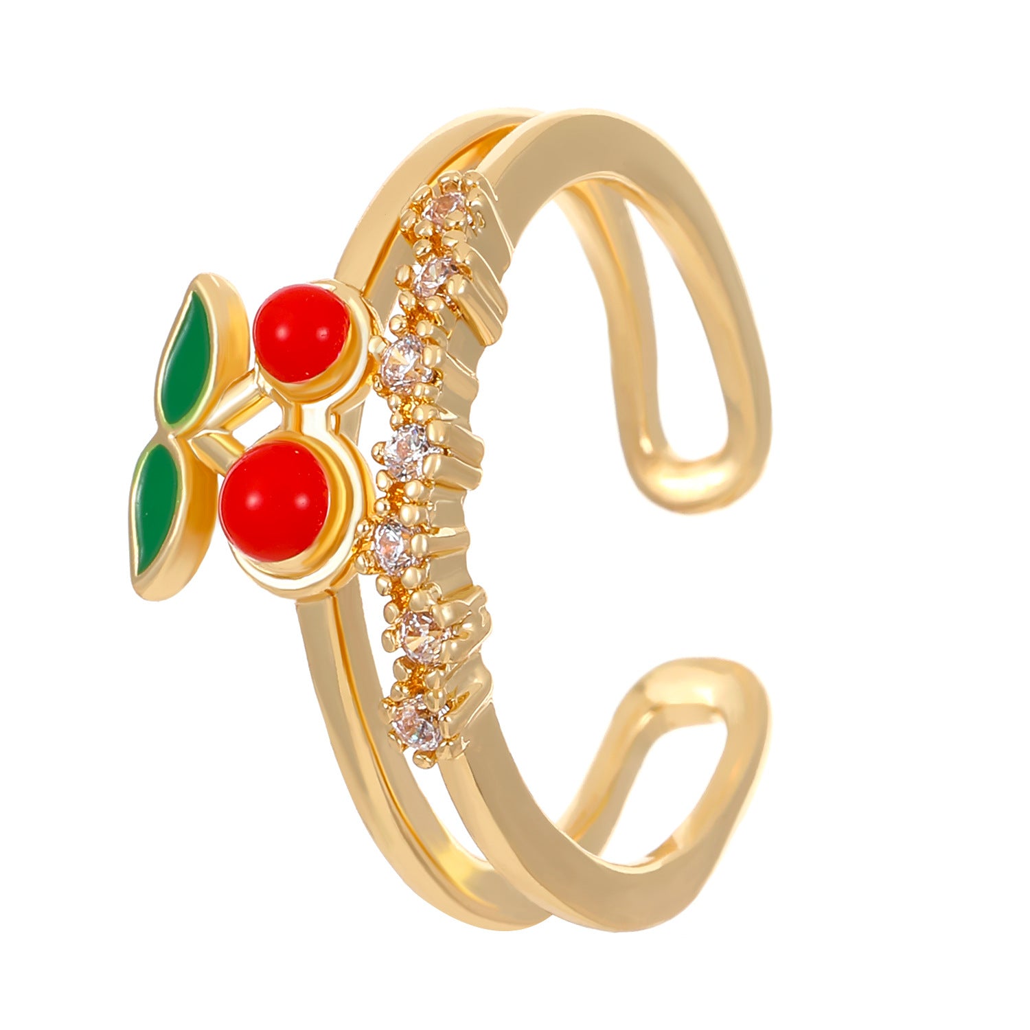 Wholesale Cute  Open Ring Double-layer Micro-inlaid Zircon Ring