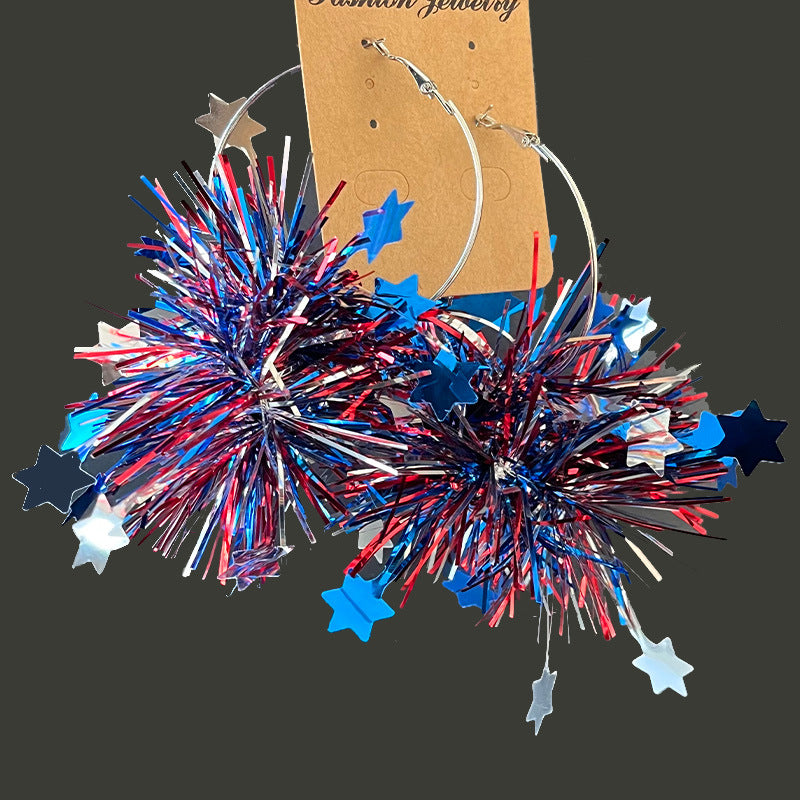 Wholesale 2 Pairs/pack American Independence Day Sparkling Earrings Large Ball Fireworks Acrylic Earrings ACC-ES-HY070