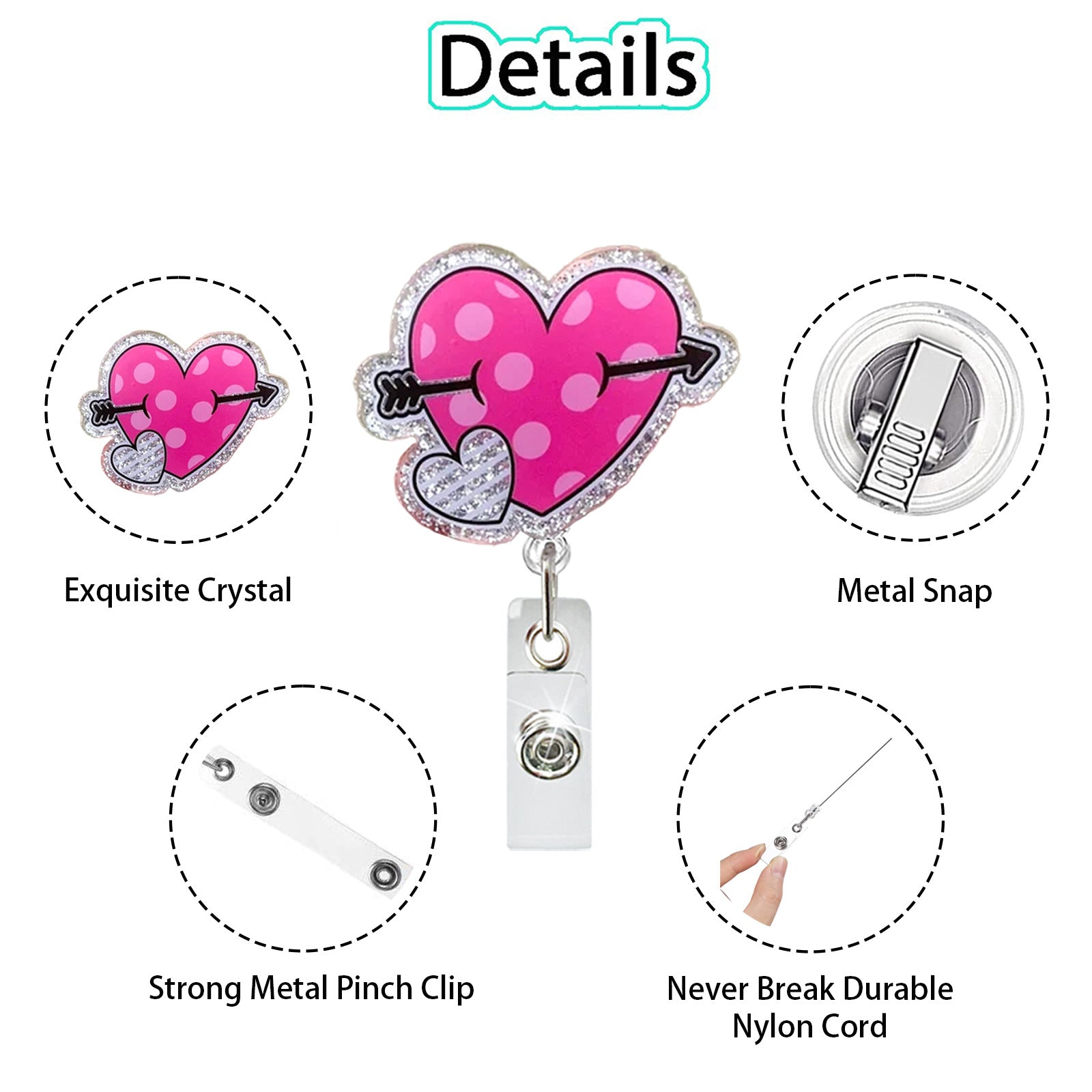 Wholesale Valentine' s Day  love letter heart-shaped acrylic Badge Reels