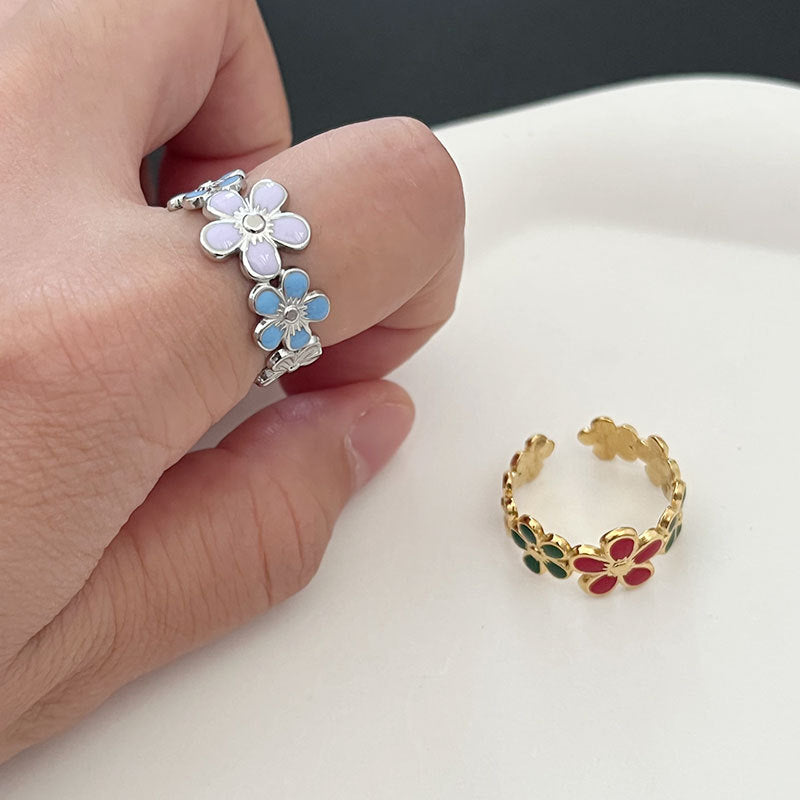 Wholesale color drop small flower opening ring