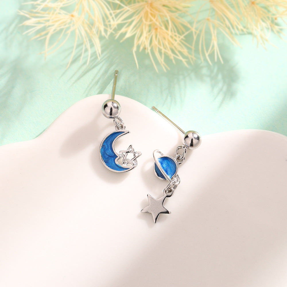 Wholesale Klein Blue Planet Blue Star Moon Star Asymmetric Summer Earrings