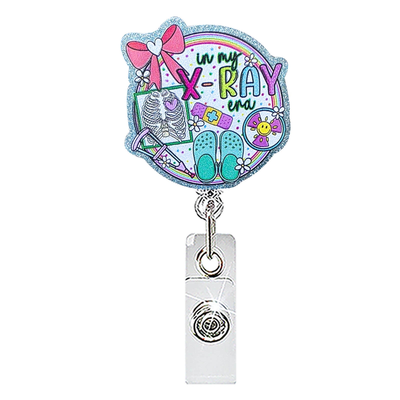 Wholesale Chic Glitter Acrylic Retractable Rotating Badge Holder for Medical Student ID Clip
