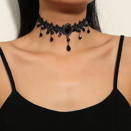 Wholesale Gothic Lace Hollow Tassel Choker Necklace Alloy Black Fashion Accessory for Women Boutique Resale Gift