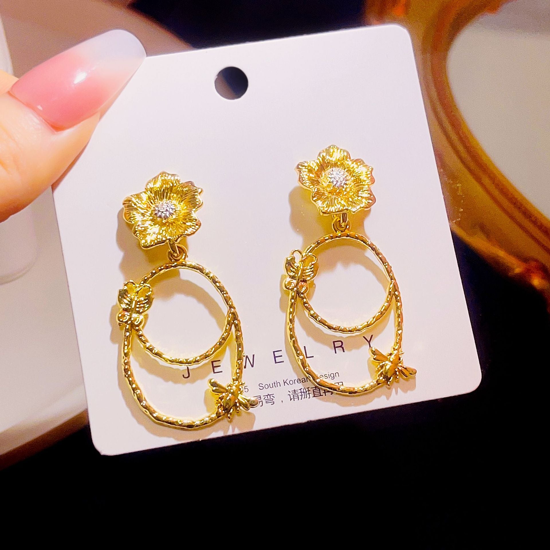 Wholesale Bow Diamond Moonstone Pearl Pendant Light Luxury Elegant Earrings