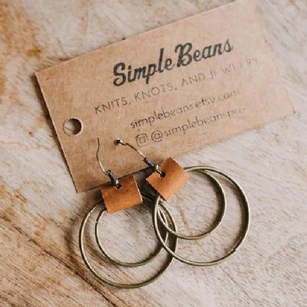 Wholesale Bronze Circle Leather Earrings Retro Design Women' s Vintage Style Jewelry Accessory