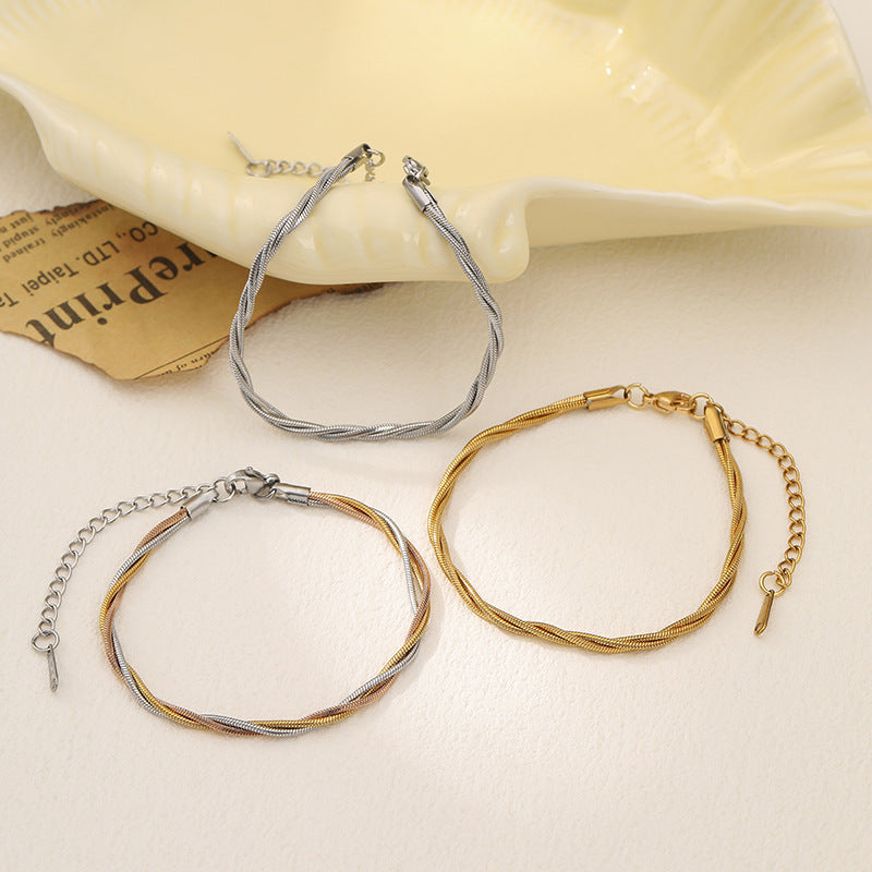 Wholesale Minimalist Gold-Plated Woven Titanium Steel Chain Bracelet,  Fashion Jewelry Accessory for Gift or Boutique Resale