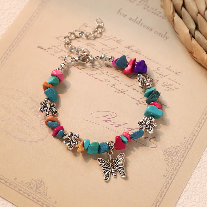 Wholesale Vintage Ethnic Mori Bracelet Niche Design Artistic Silver Amethyst Butterfly Bracelet Women' s New Chinese Accessories