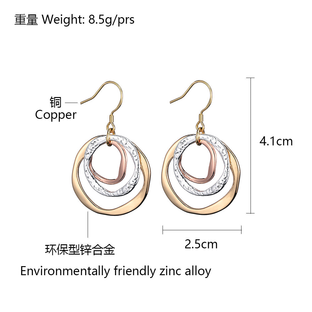 Wholesale  Zinc Alloy 3-Ring Circle Mixed Colorful Earrings