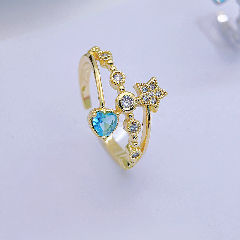 Wholesale Light Luxury Zircon Heart Five-pointed Star Open Index Rings ACC-RS-YXY003