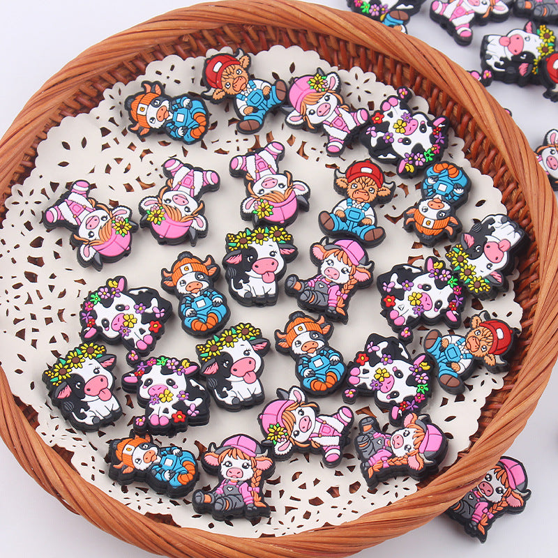 Wholesale 5pcs Cartoon Cow Silicone Focal Beads ACC-BDS-GuangTian035