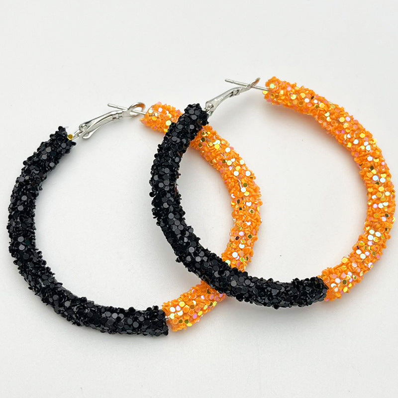 Wholesale 2pairs/pack Sports Cheerleading Big Hoop Sequins Shiny Earrings ACC-ES-HY122